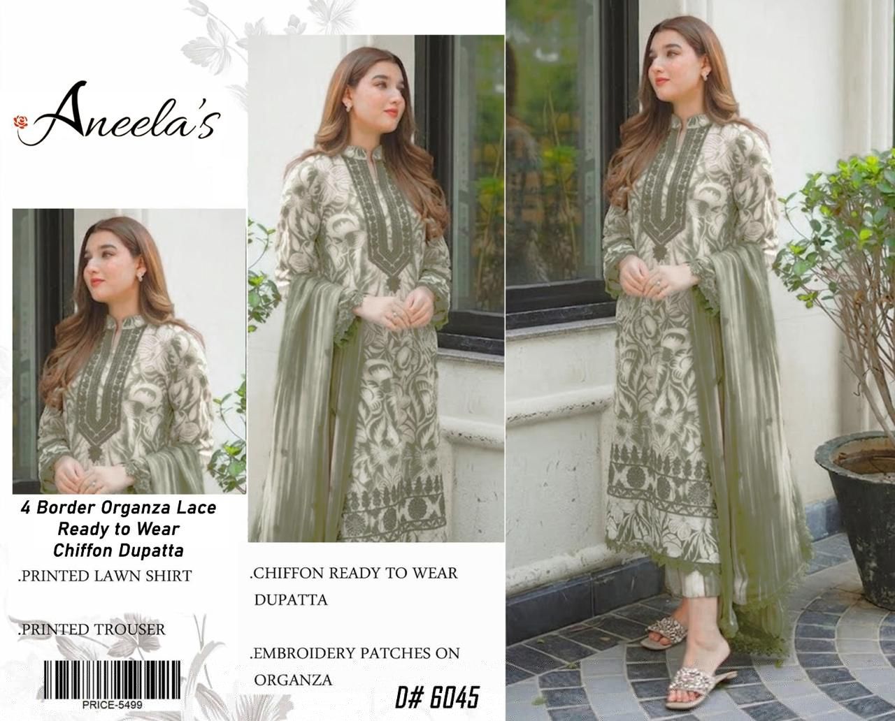3PC Unstitched Floral Lawn Suit with Chiffon Ready Dupatta & Embroidered Patches